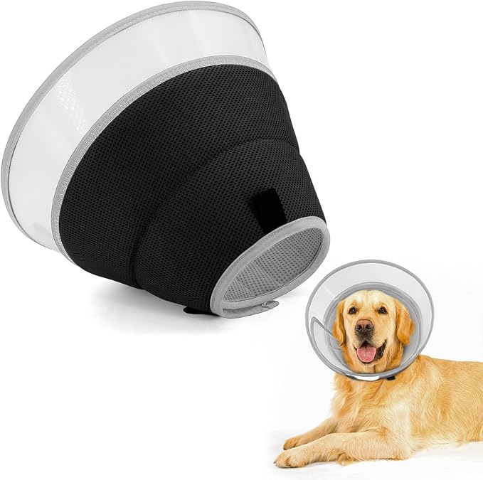 Dog Soft Cone Comfy .Dog Recovery Collar – Pain-Free Post-op Cone for Neutered/Spayed Pets or Injury Protection (Black, 3XL)