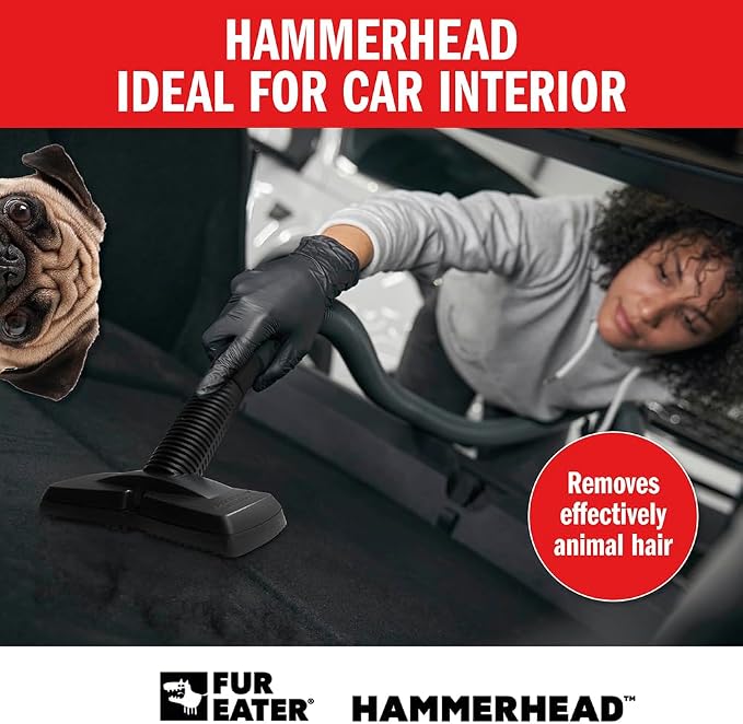 Hammerhead Pet Hair Remover Vacuum Attachment, Wide Rubber Brush for Dog & Cat Hair, Fits 1-1/4, 1-3/8 & 1-1/2 in Round Hoses, for Couch, Car, Carpet & Upholstery
