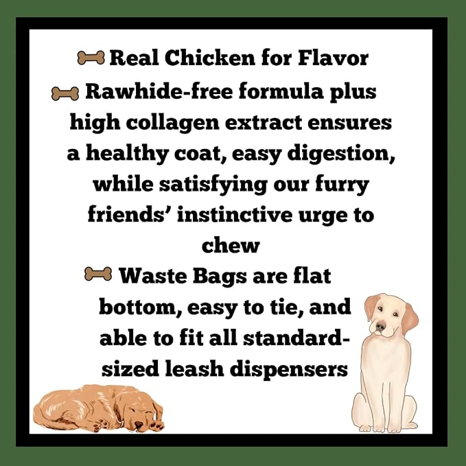 Rawhide Free 6 Inch Collagen Rolls with 1 Waste Bag Roll (Chicken, 8.4 oz)