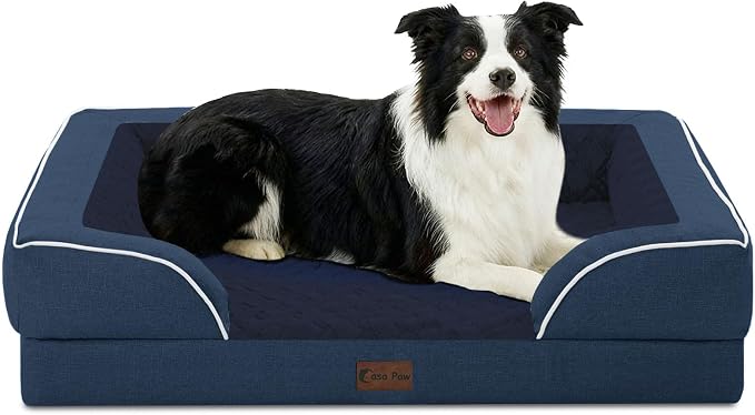 Orthopedic Dog Beds for Medium Sized Dogs 35x22 Inch, Medium Waterproof Memory Foam Dog Sofa Bed with Removable Washable Cover Pet Couch with Bolster, Navy Blue