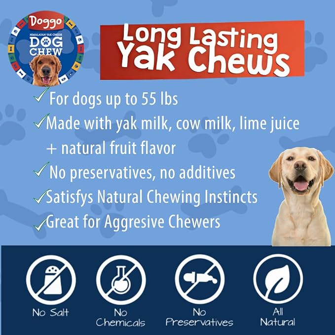 Natural Strawberry Flavor Yak Cheese Dog Chews, Long-Lasting, Large, 3 Pound, 14 Pieces