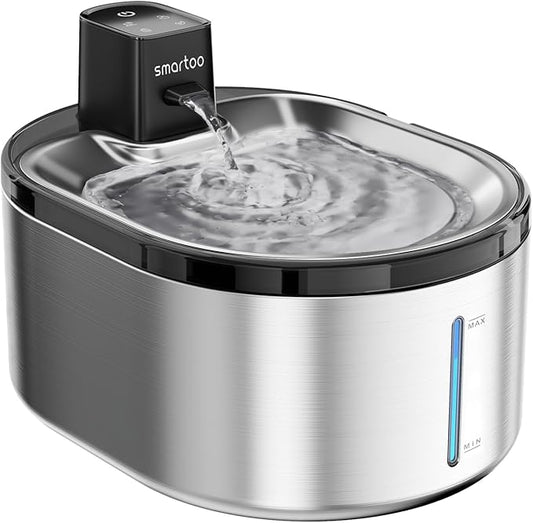 Smartoo Wireless Cat Water Fountain Stainless Steel, 152oz/4.5L Cat Fountain Battery Operated, Cordless Pet Water Fountain for Cats & Dogs with Motion Sensor, Ultra Quiet Pump, Multi-Filtration