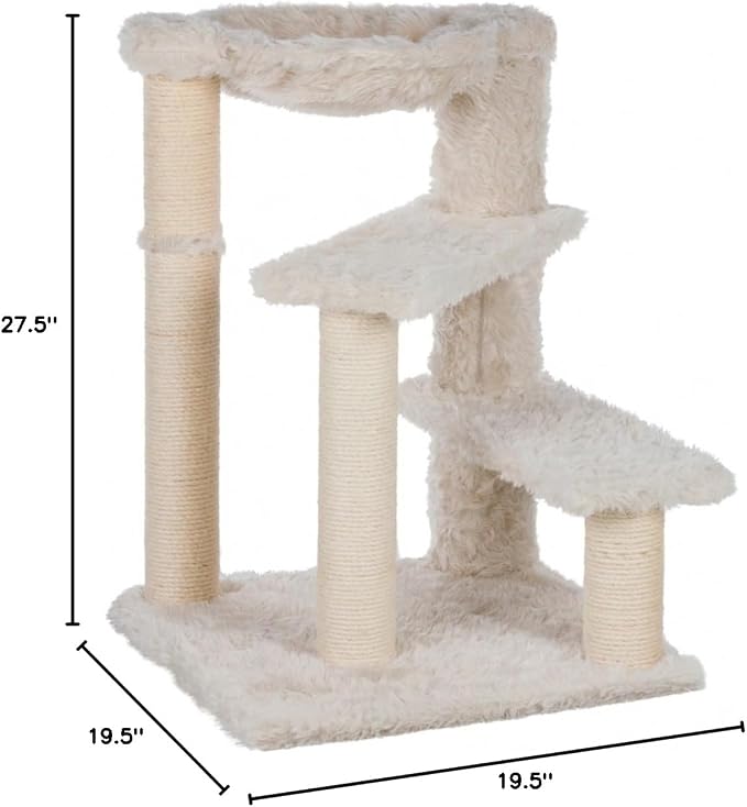 Trixie Baza Scratching Post – Cat Tower with Jute Posts, Hammock & Step Platforms – Indoor Cat Furniture for Scratching & Climbing – Cream, 19.7" x 19.7" x 27.6"