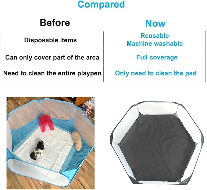 Amakunft 2Pcs Waterproof Hexagon Playpen Mat Washable Pee Pad Fit with Small Animal Playpen (42.5in x 41in) Reusable Pet Bedding Liner for Guinea Pig, Rabbit, Hamster, Chinchilla, Hedgehog