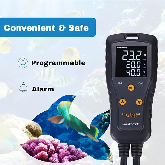 DIGITEN 110V 15A Temperature Controller DTC151 Plug in Thermostat Outlet Digital Temperature Controller for Heat Mat Reptile Greenhouse Aquarium, Heating/Cooling Mode