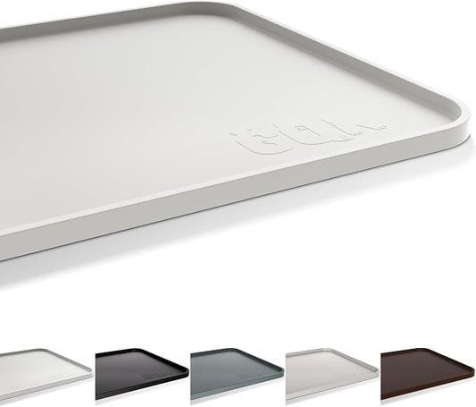 Silicone Dog & Cat Food Mat with Raised Edge, 20"x14" Extra Thick Waterproof Non-Slip Pet Feeding for Food and Water Bowls, Spill Proof Mat to Protect Floors, BPA Free Dishwasher-Safe,Sand White