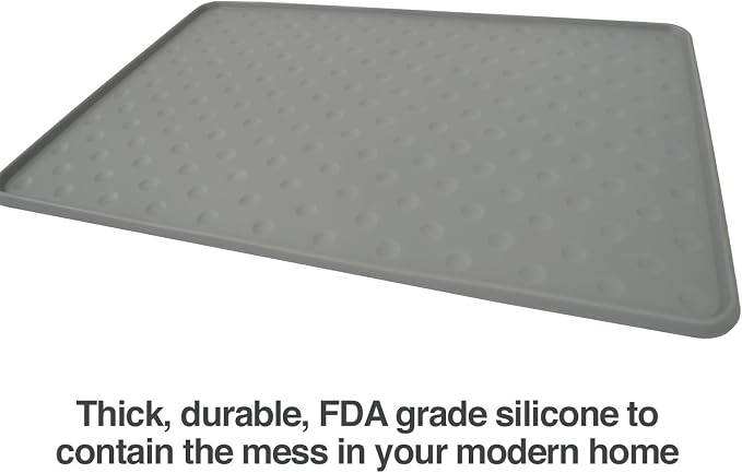 PetFusion Toughgrip Large Plus Dog Food Mat [Just The Right Size Before Getting Too Big @ 27.5 x 17.5]. Waterproof, Extra Tough FDA Grade Silicone, Grey