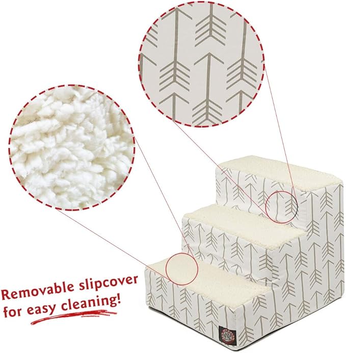 Majestic Pet Portable Pet Stairs | Soft Sherpa Steps Foam Feeling | Steps for Dogs & Cats | Dog & Cat Ramp | Indoor Only | Max Weight: up to 250 Lbs, 3 Step, Arrow White/Neutral Tan