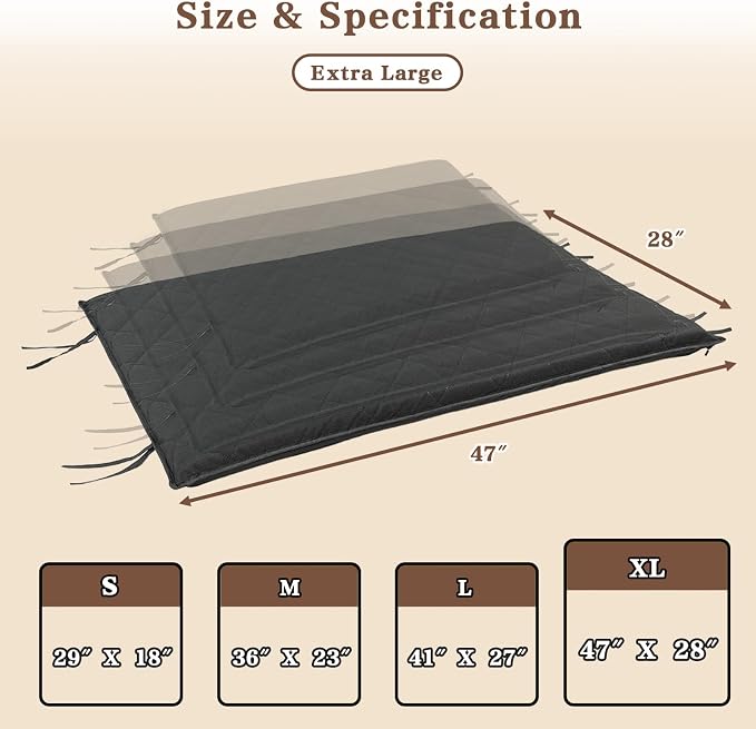 47"x28" Indestructible Dog Bed, Orthopedic High-Density Foam, Chew Resistant Waterproof Crate Mat, Corner Straps for Aggressive Chewers, Machine Washable with De-Shedding Glove, XL