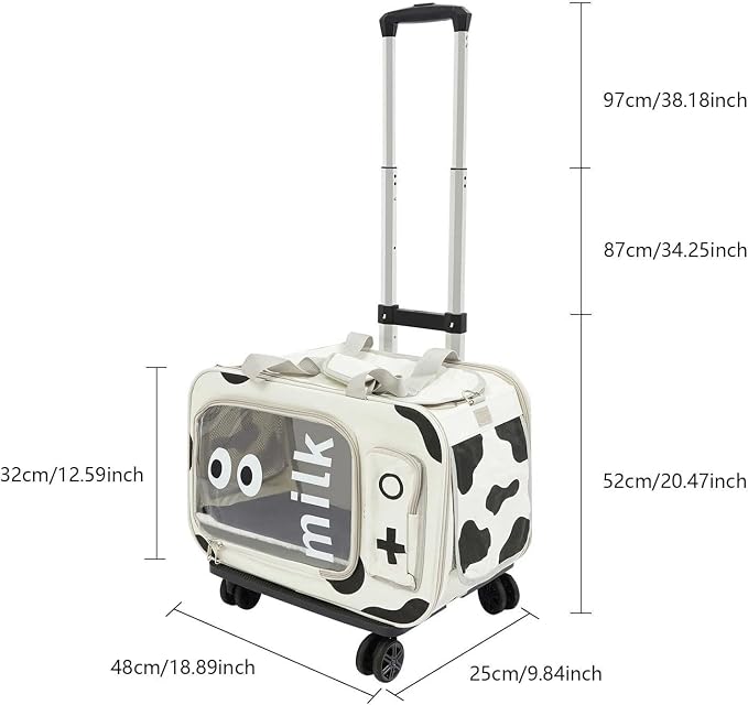 Pet Carrier, Portable Clear Cat Bag with Wheels & Telescopic Handle, Foldable Pet Trolley Bag, Breathable Rolling Cat Carriers Backpack for Hiking, Outdoor Walking