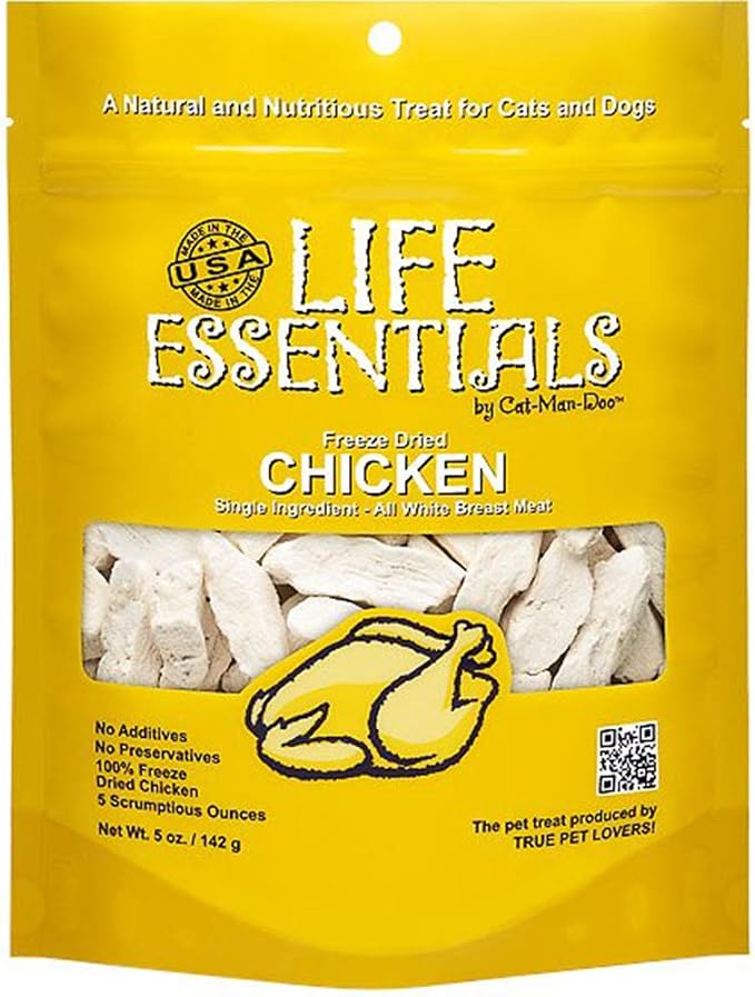 Life Essentials by Cat-Man-Doo | Chicken - 5oz. Bag | Freeze Dried Chicken Cat & Dog Treats | Healthy, Single Ingredient, Training Treats, High Protein