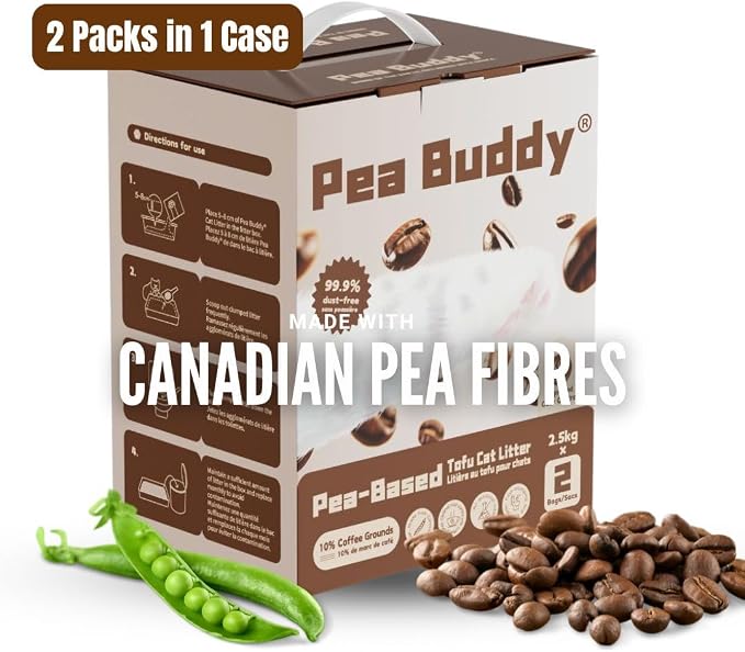 Pea Based Pea Buddy The 10% Blend Tofu Cat Litter, Dust Free, Low Tracking, and Natural Odor Control, Flushable, Natural Ingredients (2 Bags, Coffee Grounds)