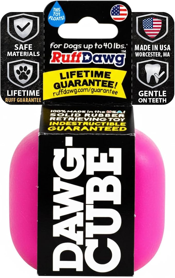 Ruff Dawg Cube Medium 2.5 Indestructible Dog Toy - 1 PC Color Varies – Heavy-Duty Rubber Fetch & Chew Toy for Aggressive Chewers – Erratic Bounce, Floats Made in USA