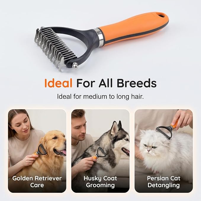 Double Sided Dematting Comb, 2026Undercoat Rake Deshedding Grooming Tool, Pet Hair Detangler Brush for Removing Tangles Knots and Loose Fur, Grooming Comb for Long Thick Coats (1, Green)