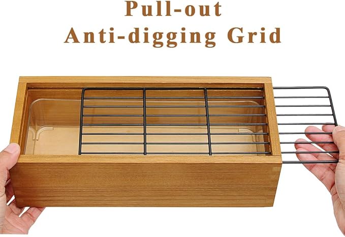 Wooden Cat Grass Planter (no Seeds Included) Anti Digging Design | with Potting Soil Disks, Anti-Digging Grid and Removable Plastic Liner, Wheat Grass Growing Pot for Indoor Cats Rabbits Pets
