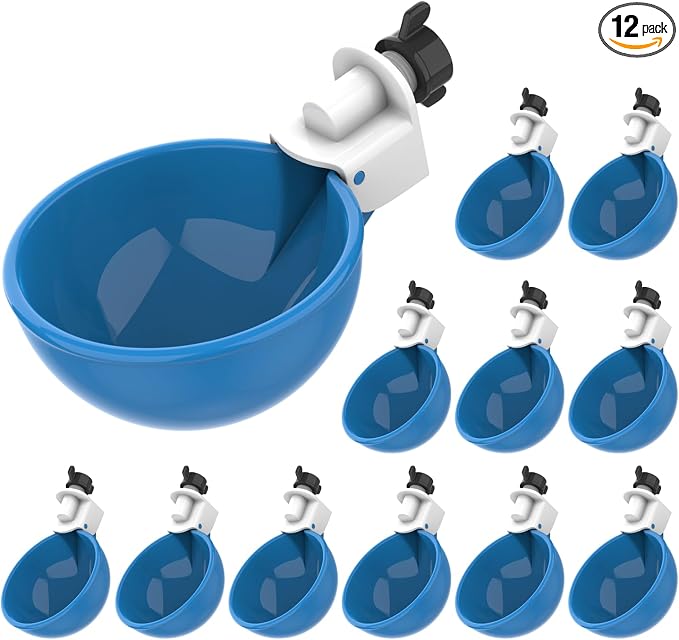 Lil Clucker - Blue Large Automatic Chicken Waterer Cups Suitable for Ducks, Geese, Turkeys, and Bunny Rabbit - Water Feeder Kit - Poultry Waterer - Pack of 12