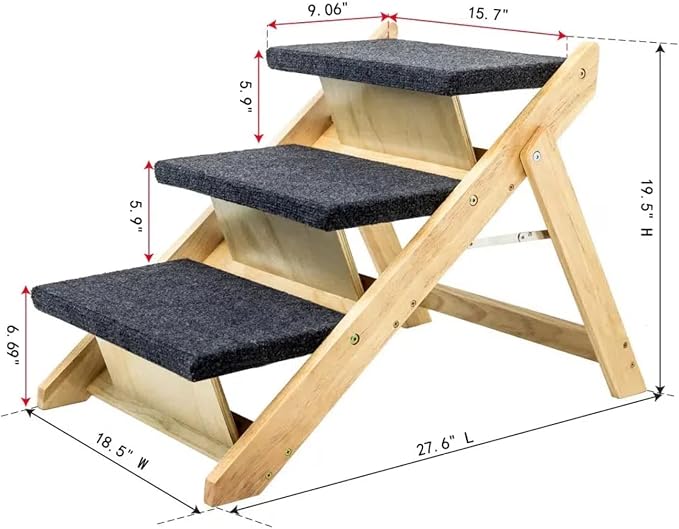 Wood Pet Stairs/Steps, 2-in-1 Foldable Dog Steps for Bed, Sofa, Couch and Cars, 3 Levels Dog/Cat Ladder & Ramp for Small Medium Large Pet, Wooden Frame Support Up to 110 lbs, Light Yellow