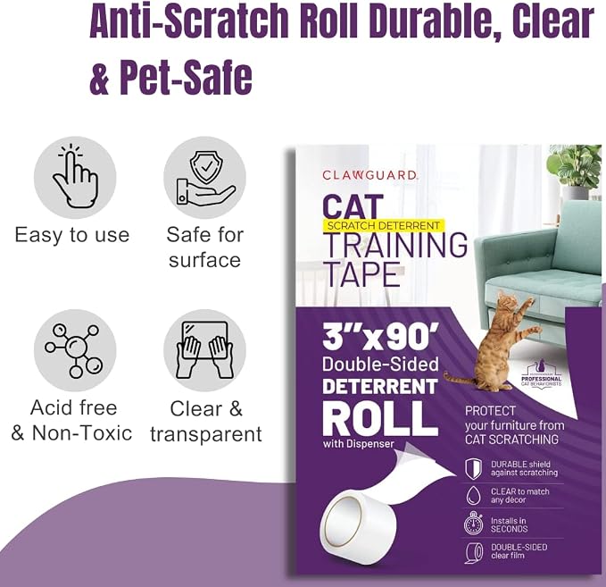 CLAWGUARD Cat Scratch Furniture Protector Tape Dispenser – Anti Scratch Cat Tape for Furniture, Couch Protector from Claws & Deterrent (XL)