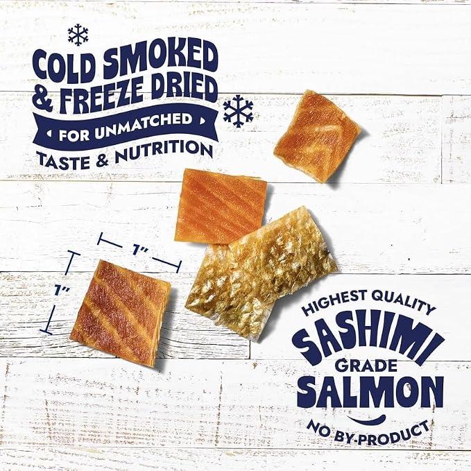 Finfare Freeze Dried Salmon Skin Treats for Dogs, Protein & Omega-3s, Grain Free Salmon Dog Training Treats, Crafted in USA, Bites - 4oz