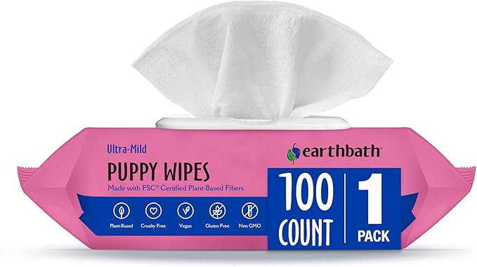 Earthbath PB6S All Natural Puppy Grooming Wipes, 100 Wipes