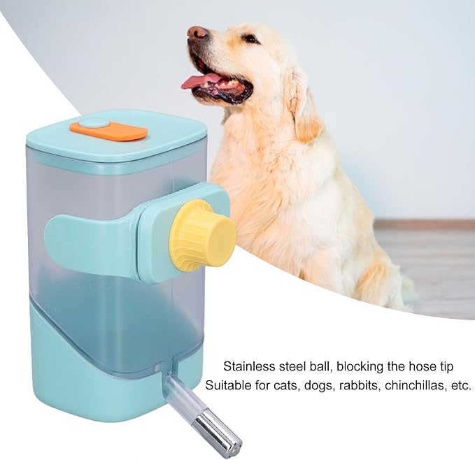 23.67oz Pet Water Feeder Bottle,Stainless Steel Cage Hanging Water Dispenser for Dogs,Cats,Hamsters,Rabbits (Green)