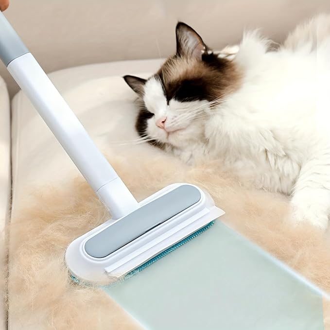 No Kneeling Pet Hair Remover – 4-in-1 Reusable Tool for Dog & Cat Hair, Standard Handle (17.7") for Furniture & Car Seats – Back-Saver, 1-Pack