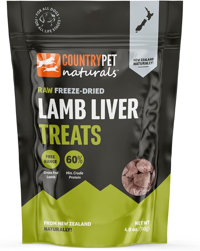 New Zealand Raw Freeze-Dried Lamb Liver 60% Protein Bites 100% Grass-Fed, Premium, Single Ingredient, Grain & Gluten Free Dog Treat & Topper. No Crumbling 1-Pack