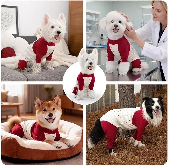 Dog Recovery Suit After Spay-Prevents Lick & Shed (Red,XS) | Soft, Breathable cotton onesie protects abdominal surgical areas by preventing licking,scratching,and shedding