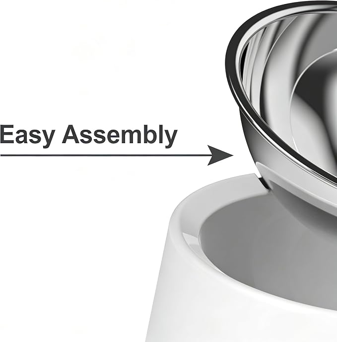 15° Tilted Dog Bowl for Medium Breeds (Size M, White), Anti-Choke Stainless Steel Pet Bowl for Brachycephalic Dogs (Bulldog/Corgi), Non-Spill Detachable Feeder