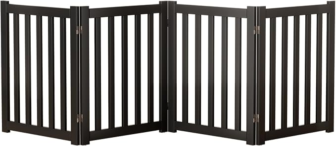 4-Panel Solid Wood Dog Gate - Freestanding Folding Pet Gate for Doorways, Stairs, Indoor, 24" Height, No Installation Needed, Black