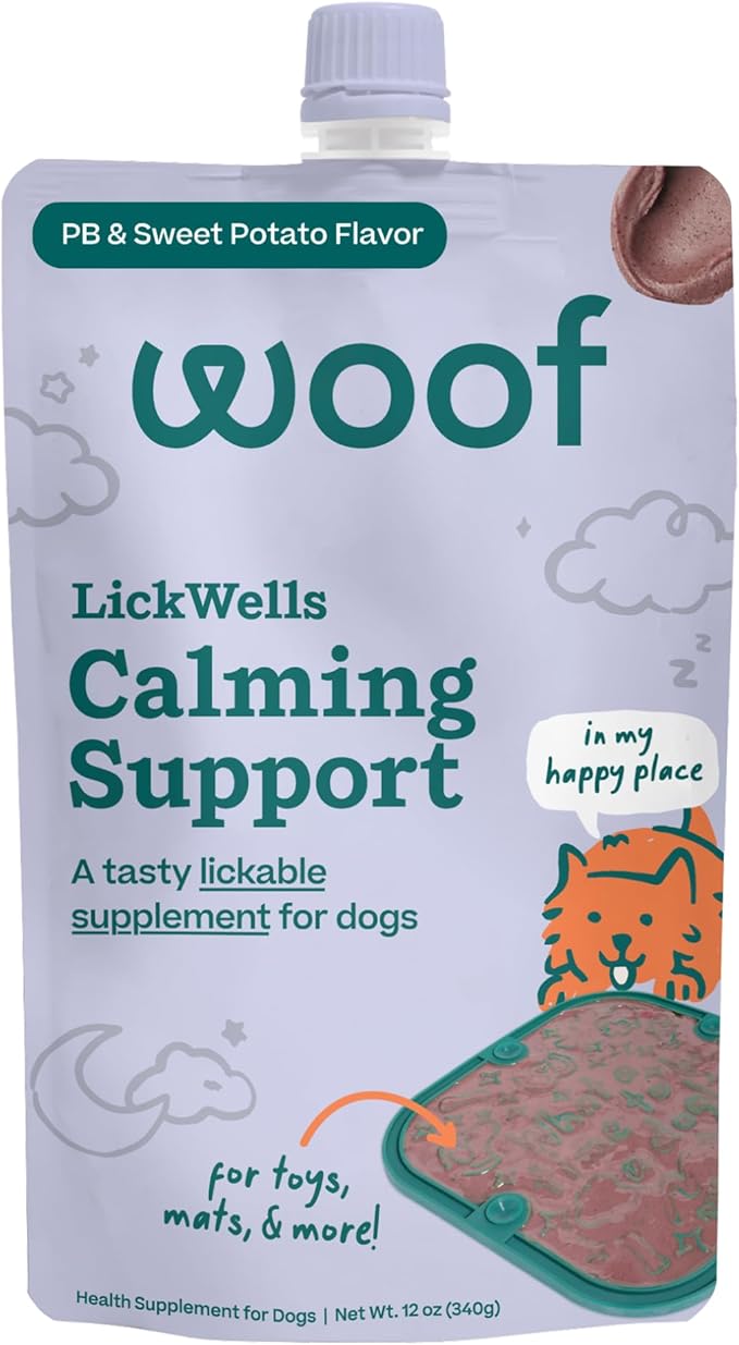 WOOF LickWells Calming Support - Dog Lick Mat Spread and Calming Supplement for Dogs - Promotes Relaxation for Normal Stress -Pairs with FlipMat and LickMat - 12 oz - PB & Sweet Potato Flavor