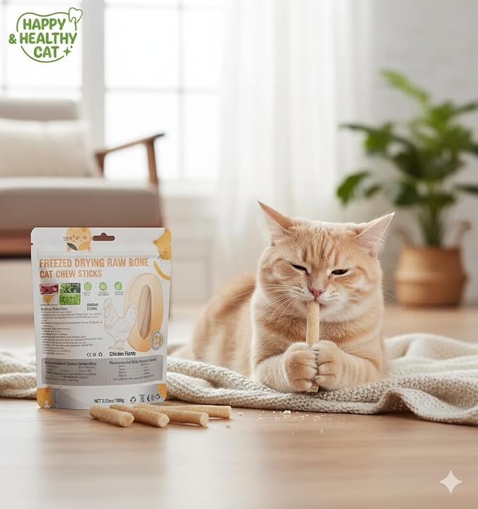 Freeze-Dried Cat Dental Treats Chicken Flavor, 100g Cat Chew Sticks to Freshen Breath & Control Tartar, Dental Care Snacks for Adult Cats & Kittens