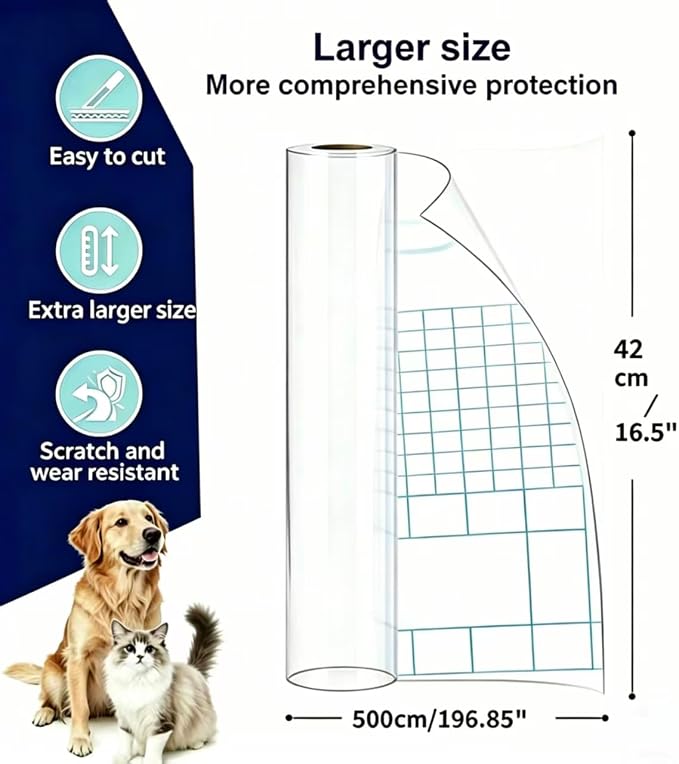Cat Scratch Furniture Protector for Couch - 197" x16.5"Extra Large Cat Couch Protector Tape, 2.5X Thicker Anti Scratch Film, Corner & Armrest Guard for Leather Sofa, Residue-Free Clear Vinyl