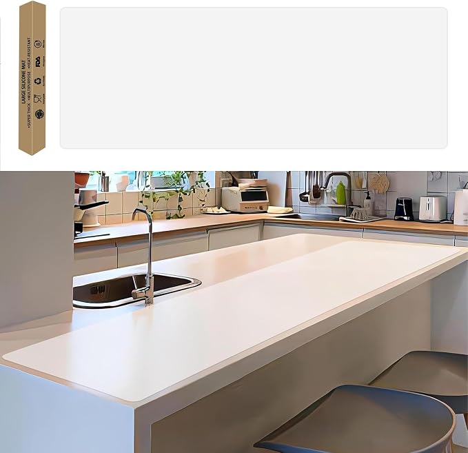 Large Silicone Mat, 78.7”x 15.7” Extra Thick Heat Resistant Mats, Nonslip Kitchen Countertop Protector Mat, Cuttable Waterproof Counter Protector Mats for Kitchen Island Workbench (Semitransparent)