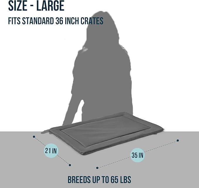 PELZIN Cybarmour 2.0 Chew Proof Dog Crate Pad - Outdoor Chew Resistant Dog Bed with Corner Anchor - Machine Washable - Water & Dirt-Resistant - Large Breeds & Fits 36-Inch Crate - 35"x21", Charcoal