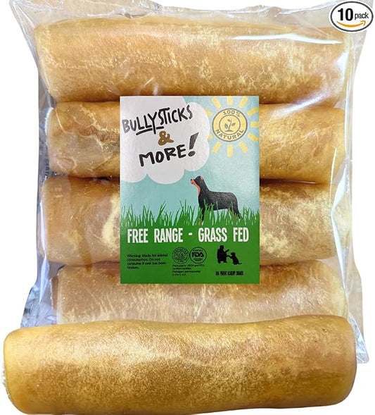 BULLYSTICKS & MORE 6 Inch Beef Collagen Rolls for Dogs (Extra Thick - 10 Count) - Bones for Dogs - Dog Parents Choice - No Hide Beef Cheek Rolls