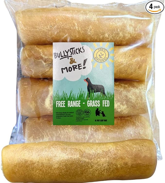 BULLYSTICKS & MORE 6 Inch Beef Collagen Rolls for Dogs (Extra Thick - 4 Count) - Bones for Dogs - Dog Parents Choice - No Hide Beef Cheek Rolls