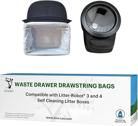 EcoLeo, Compatible with Litter-Robot 4 & 3, Waste Bags with Drawstrings, Thick, for Automatic Litter Box Waste Drawers (20-Count)