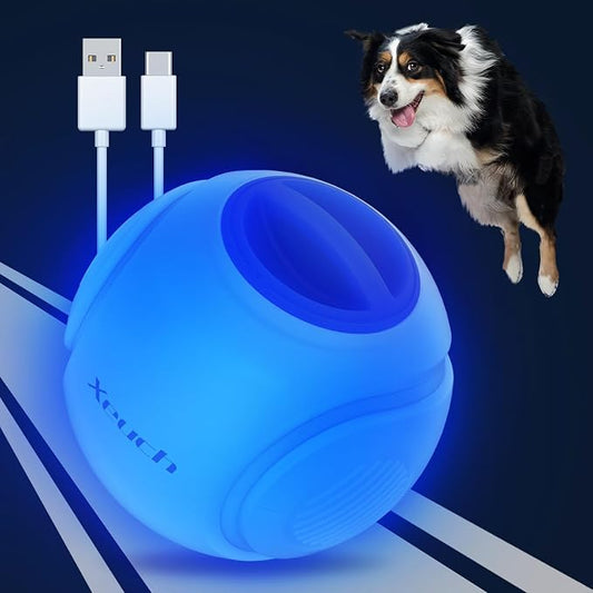 Xeuch LED Dog Ball Rechargeable, Light Up Dog Ball Toys, Bounce-Activated Durable Fetch Ball, Natural Rubber, Unique Scent, 2.5 inches, for Small & Medium Dogs (Blue)