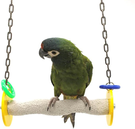 Sweet Feet and Beak Roll Bird Swing - Pumice Perch Bird Toys Trims Nails and Beaks, Safe Bird Cage Accessories for Small and Large Birds, Swinging Toys Birds Will Love, Medium 9 Inches - Yellow
