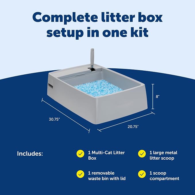 PetSafe Multi-Cat Litter Box - Hygienic Maintenance with High Litter Capacity, Integrated Scoop Holder & Rubber-Sealed Separate Waste Compartment - Reliable Leak Protection & Instant Setup