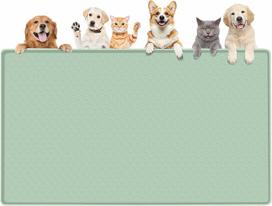 Dog Food Mat, Extra Large 51" x 25.6" Silicone Pet Feeding Mat with Raised Edge Pet Placemat for Small, Medium, and Large Pets Non-Slip, Easy to Clean (Green)
