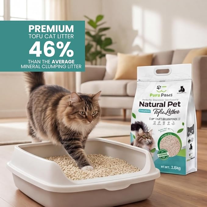 Tofu Cat Litter |100% Natural, Ultra Absorbent, Clumping, Flushable & Eco-Friendly with Low Tracking, Odor Control, and Dust-Free Formula 16.5lbs(3 x 2.5kg)