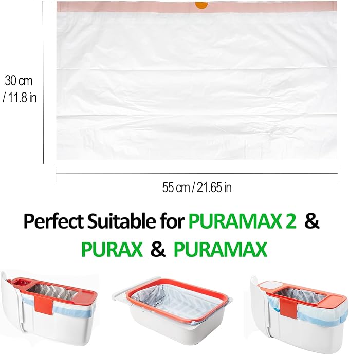 40 Count Drawstring Automatic Cat Litter Box Liner Bags, Disposable Heavy Duty Cat Litter Liners, Replaced Litter Box Bags Suit for PuraX PuraMax PuraMax2