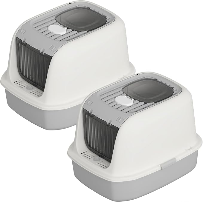 Cat Litter Box 2-Piece Set with Scoop Front Entry Covered Top Exit Ideal for Small Medium Cats 20.6”×16”×14.3” Grey+Grey