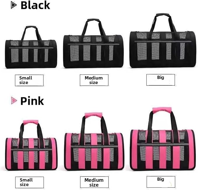 Handheld Foldable Single-Shoulder Dog Bag Large Capacity Cat Four-Season Outdoor Pet Mesh Breathable Portable Backpack(Rose redand White,M)