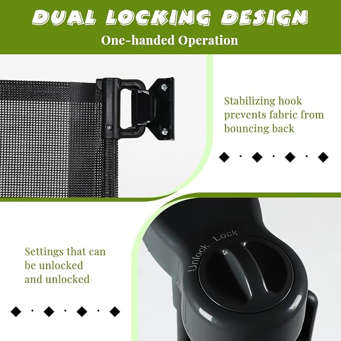 34" Tall Retractable Baby Gates, Extra Wide 118" Retractable Safety Gate with Reinforced Strips, Extra Long Dog Gate for Large Openings & Doorways Mesh Pet Baby Gates Indoor & Outdoor, Black