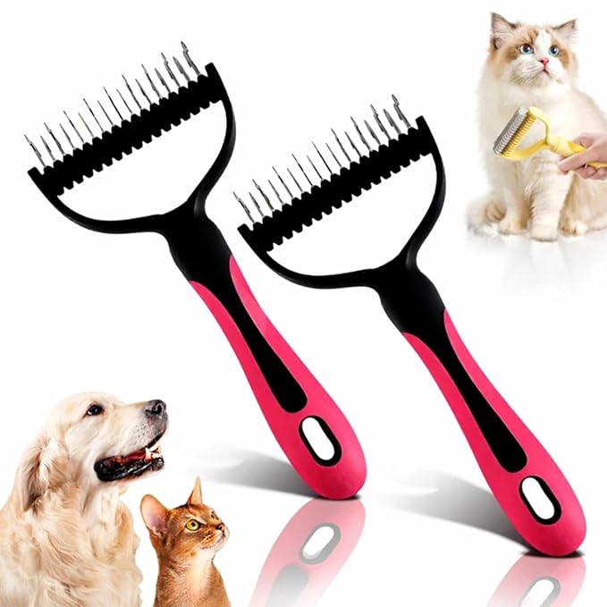 2026 Upgrade Double Sided Pet Grooming Brush, Dual Sided Pet Grooming Comb, Double Teeth, Silky Smooth, Convenient and Efficient for Dogs, Cats, Shedding, Bathing, and Daily Grooming (2PCS-Red)