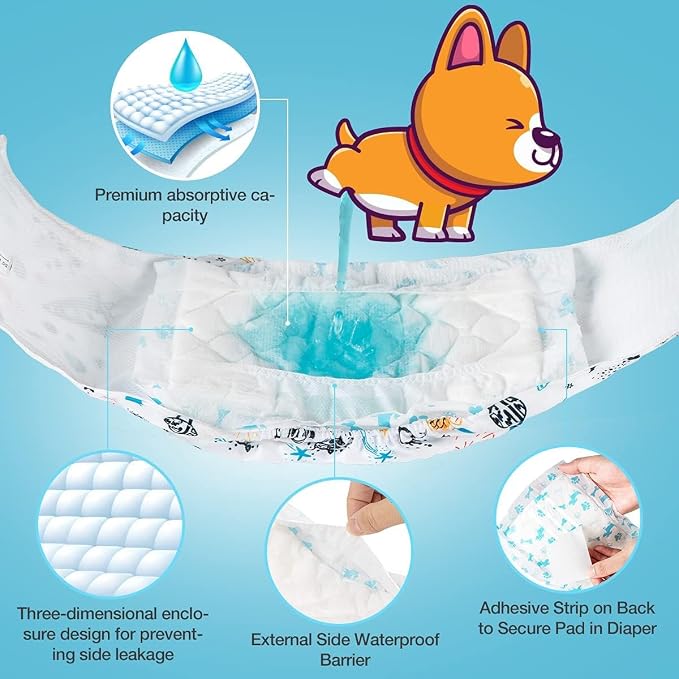Disposable Dog Diaper Booster Pads S - 100 Count, Dog Diaper Liners for Male and Female Dogs, Inserts fit Most Puppy Diapers - Pet Belly Bands and Male Dogs Wraps