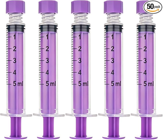 5ml Syringe with Cap, 5cc Plastic Syringes for Liquid, Feeding, Individually Wrapped 50 Pack